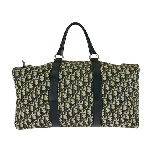 DIOR Vintage Trotter Black Beige Gold Hardware Canvas/leather Boston Bag Women