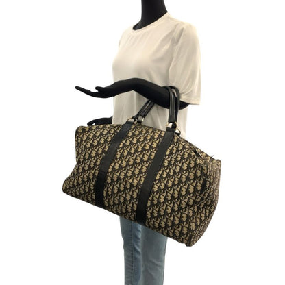 DIOR Vintage Trotter Black Beige Gold Hardware Canvas/leather Boston Bag Women