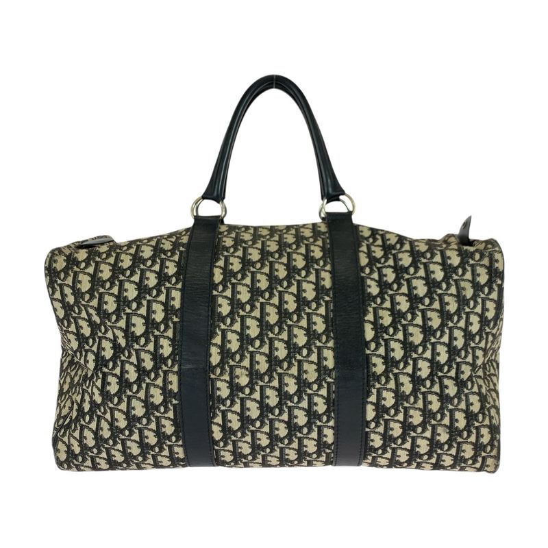 DIOR Vintage Trotter Black Beige Gold Hardware Canvas/leather Boston Bag Women