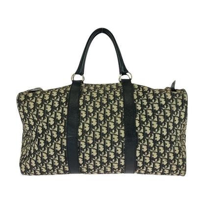 DIOR Vintage Trotter Black Beige Gold Hardware Canvas/leather Boston Bag Women