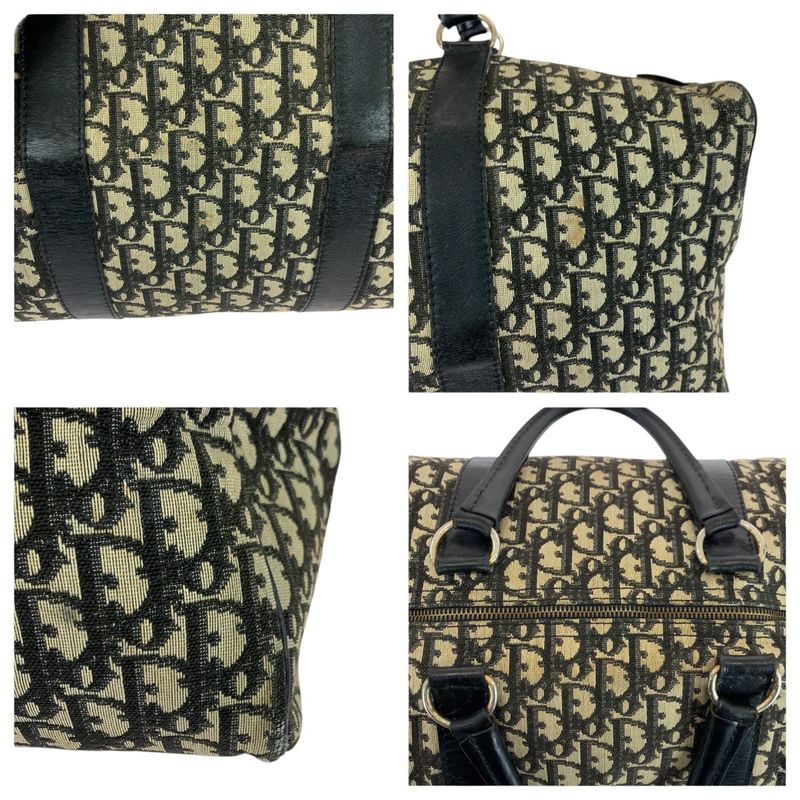 DIOR Vintage Trotter Black Beige Gold Hardware Canvas/leather Boston Bag Women