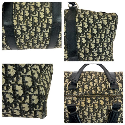 DIOR Vintage Trotter Black Beige Gold Hardware Canvas/leather Boston Bag Women