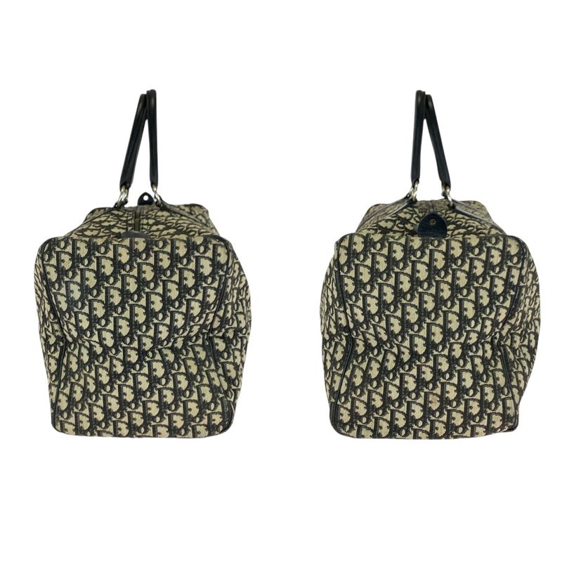 DIOR Vintage Trotter Black Beige Gold Hardware Canvas/leather Boston Bag Women