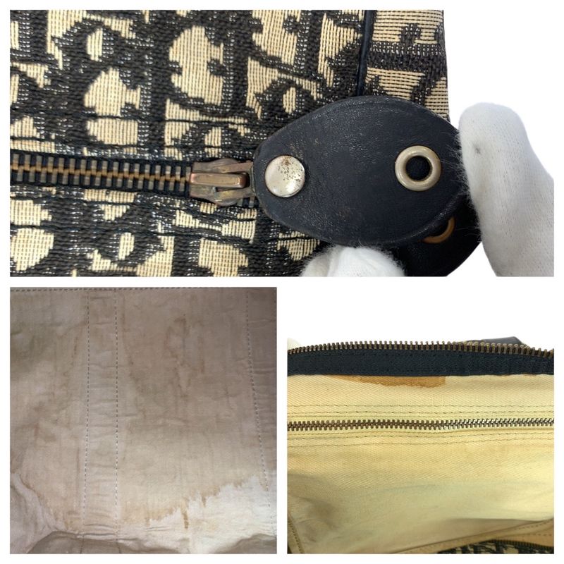 DIOR Vintage Trotter Black Beige Gold Hardware Canvas/leather Boston Bag Women