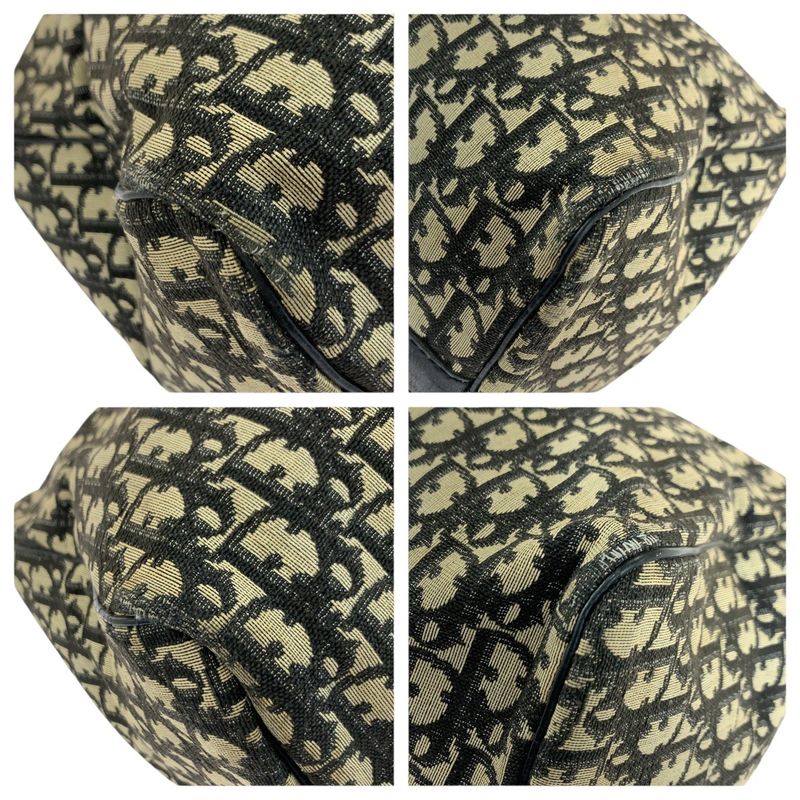 DIOR Vintage Trotter Black Beige Gold Hardware Canvas/leather Boston Bag Women