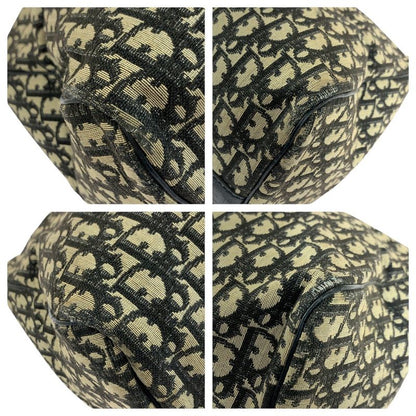 DIOR Vintage Trotter Black Beige Gold Hardware Canvas/leather Boston Bag Women