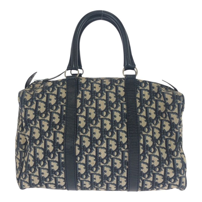 DIOR Vintage Trotter Navy Beige Canvas/leather Tote Bag Mini Boston Bag 505877