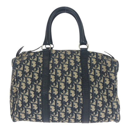 DIOR Vintage Trotter Navy Beige Canvas/leather Tote Bag Mini Boston Bag 505877