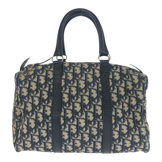 DIOR Vintage Trotter Navy Beige Canvas/leather Tote Bag Mini Boston Bag 505877