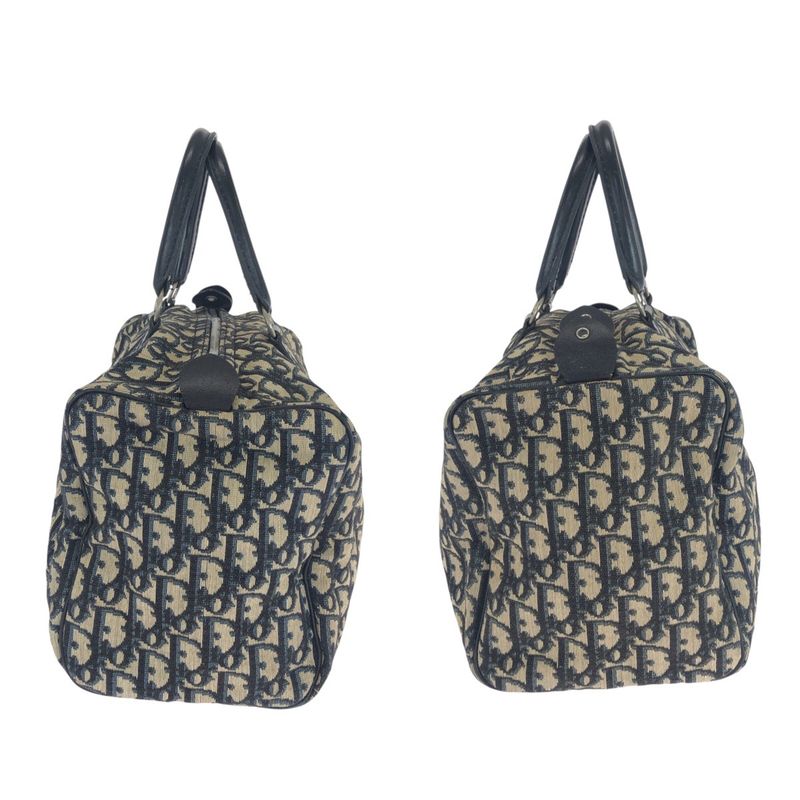 DIOR Vintage Trotter Navy Beige Canvas/leather Tote Bag Mini Boston Bag 505877