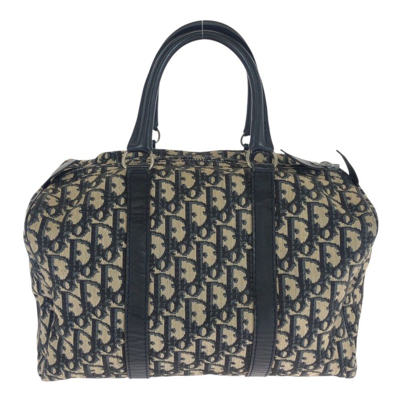 DIOR Vintage Trotter Navy Beige Canvas/leather Tote Bag Mini Boston Bag 505877