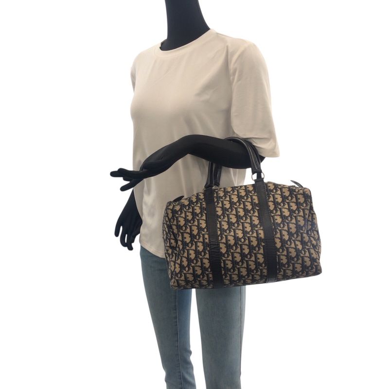 DIOR Vintage Trotter Navy Beige Canvas/leather Tote Bag Mini Boston Bag 505877