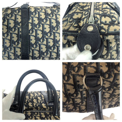 DIOR Vintage Trotter Navy Beige Canvas/leather Tote Bag Mini Boston Bag 505877