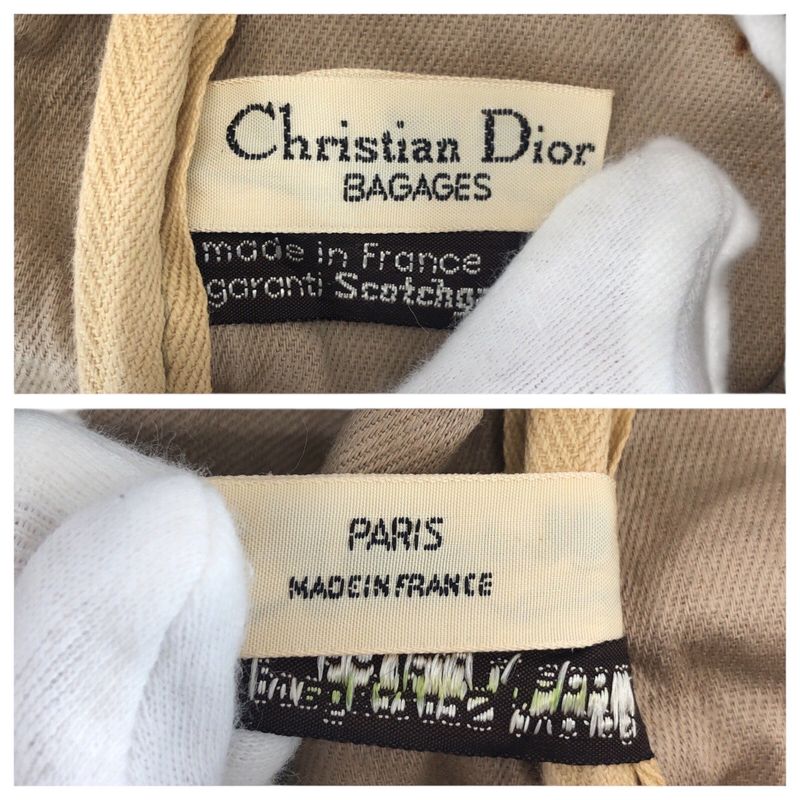 DIOR Vintage Trotter Navy Beige Canvas/leather Tote Bag Mini Boston Bag 505877