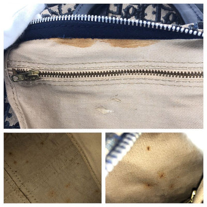 DIOR Vintage Trotter Navy Beige Canvas/leather Tote Bag Mini Boston Bag 505877