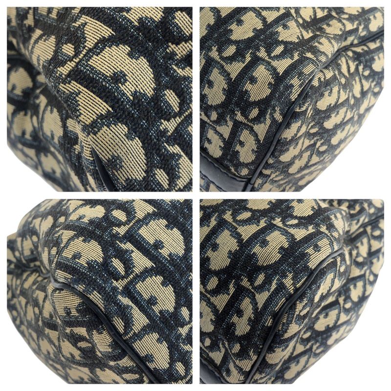 DIOR Vintage Trotter Navy Beige Canvas/leather Tote Bag Mini Boston Bag 505877