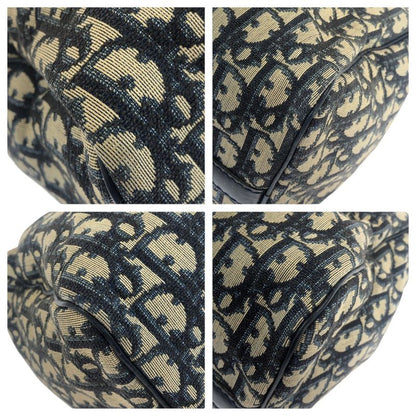 DIOR Vintage Trotter Navy Beige Canvas/leather Tote Bag Mini Boston Bag 505877