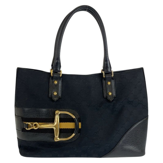 Gucci Shirley Line Horsebit Black GG Canvas/leather 137385 Tote Bag Shoulder