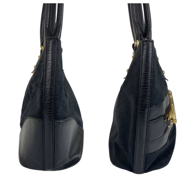 Gucci Shirley Line Horsebit Black GG Canvas/leather 137385 Tote Bag Shoulder