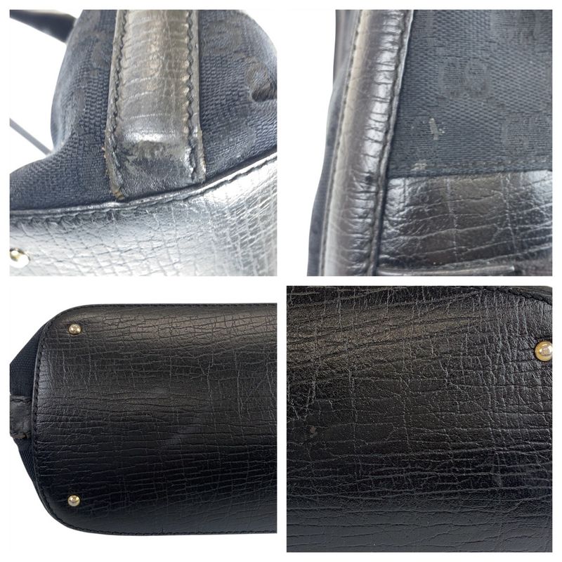 Gucci Shirley Line Horsebit Black GG Canvas/leather 137385 Tote Bag Shoulder