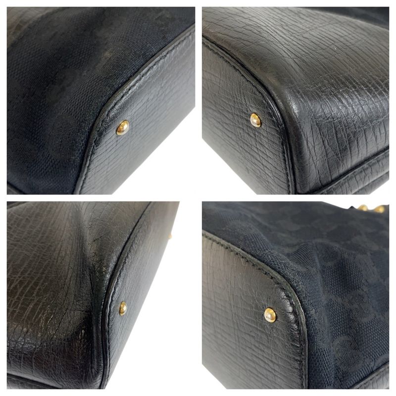 Gucci Shirley Line Horsebit Black GG Canvas/leather 137385 Tote Bag Shoulder