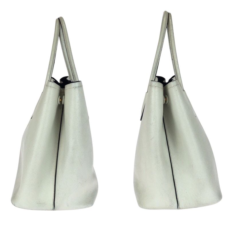 Prada Saffiano Triangle Logo Plate White Gold Hardware Leather Tote Handbag