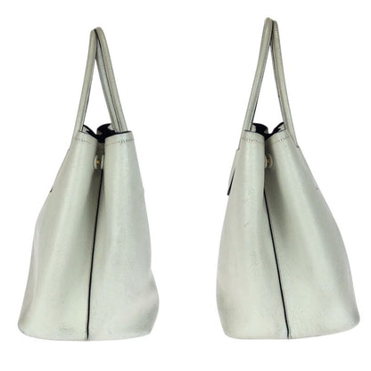 Prada Saffiano Triangle Logo Plate White Gold Hardware Leather Tote Handbag
