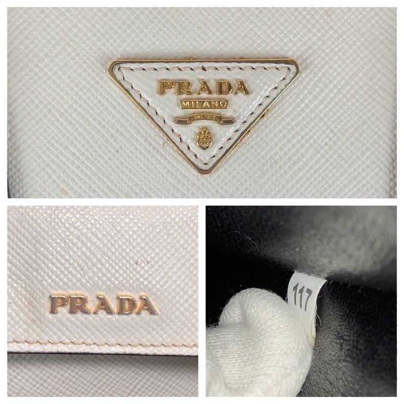 Prada Saffiano Triangle Logo Plate White Gold Hardware Leather Tote Handbag
