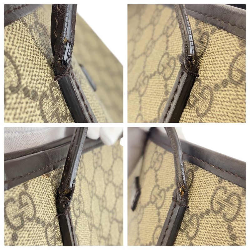 Gucci Beige Gray Brown GG Supreme Canvas/leather 353439 Tote Handbag Ladies