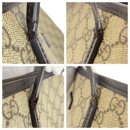 Gucci Beige Gray Brown GG Supreme Canvas/leather 353439 Tote Handbag Ladies