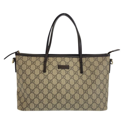 Gucci Beige Gray Brown GG Supreme Canvas/leather 353439 Tote Handbag Ladies