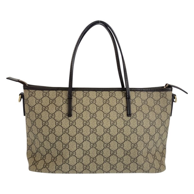 Gucci Beige Gray Brown GG Supreme Canvas/leather 353439 Tote Handbag Ladies