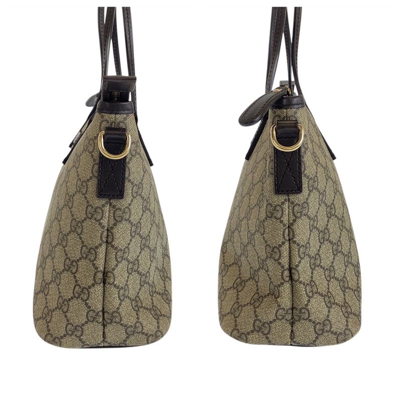 Gucci Beige Gray Brown GG Supreme Canvas/leather 353439 Tote Handbag Ladies