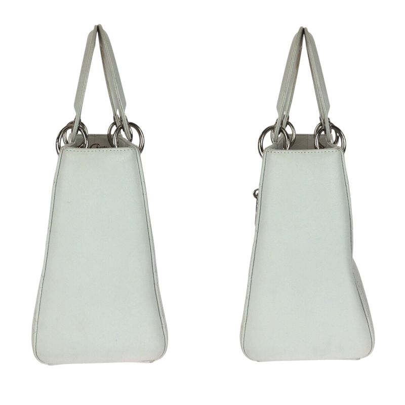 DIOR Cannage Studded Lady Dior Medium White Leather Handbag Tote Bag Women