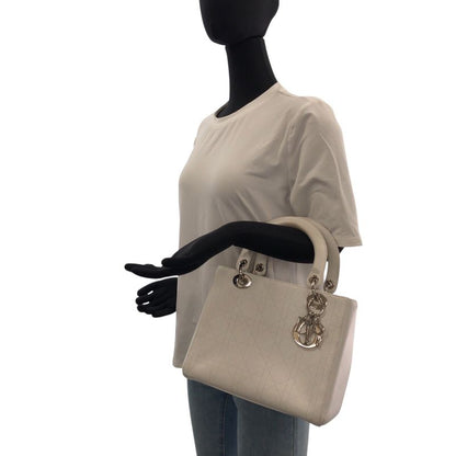 DIOR Cannage Studded Lady Dior Medium White Leather Handbag Tote Bag Women