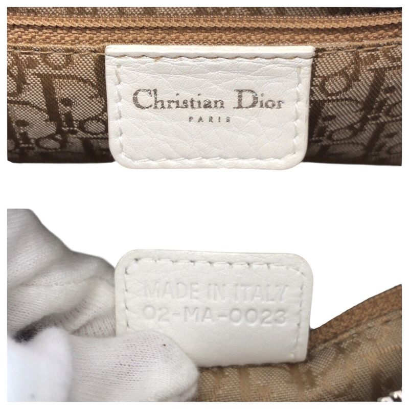 DIOR Cannage Studded Lady Dior Medium White Leather Handbag Tote Bag Women