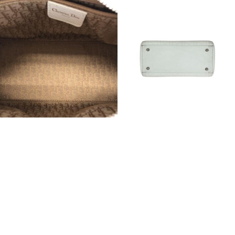 DIOR Cannage Studded Lady Dior Medium White Leather Handbag Tote Bag Women
