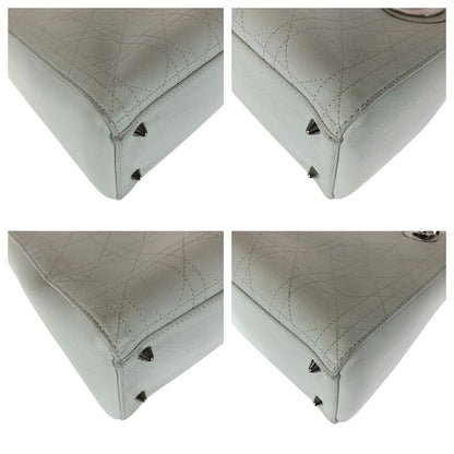 DIOR Cannage Studded Lady Dior Medium White Leather Handbag Tote Bag Women