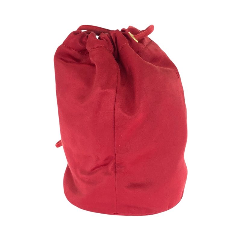 Prada Logo Embroidery Red Gold Hardware Satin Shoulder Bag Pouch Drawstring