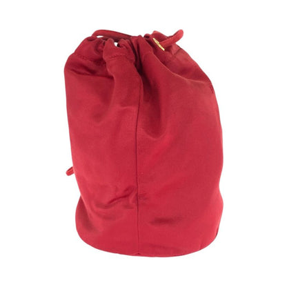 Prada Logo Embroidery Red Gold Hardware Satin Shoulder Bag Pouch Drawstring