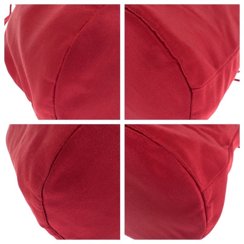 Prada Logo Embroidery Red Gold Hardware Satin Shoulder Bag Pouch Drawstring