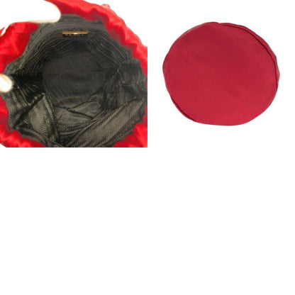 Prada Logo Embroidery Red Gold Hardware Satin Shoulder Bag Pouch Drawstring