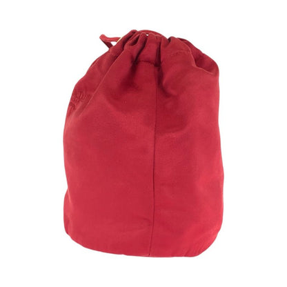 Prada Logo Embroidery Red Gold Hardware Satin Shoulder Bag Pouch Drawstring