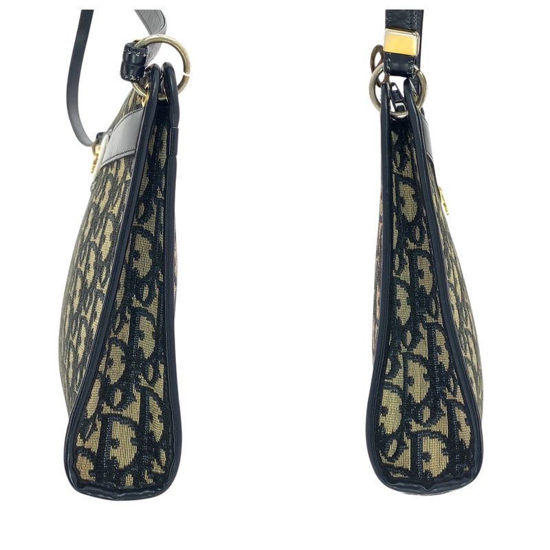 DIOR Vintage Trotter Navy Gold Hardware Canvas/leather Shoulder Bag Women 505915