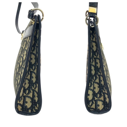 DIOR Vintage Trotter Navy Gold Hardware Canvas/leather Shoulder Bag Women 505915