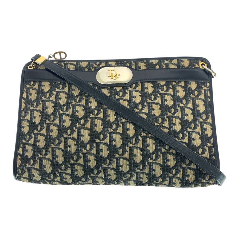 DIOR Vintage Trotter Navy Gold Hardware Canvas/leather Shoulder Bag Women 505915