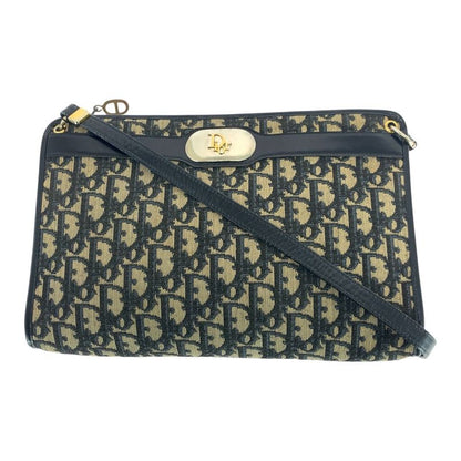 DIOR Vintage Trotter Navy Gold Hardware Canvas/leather Shoulder Bag Women 505915