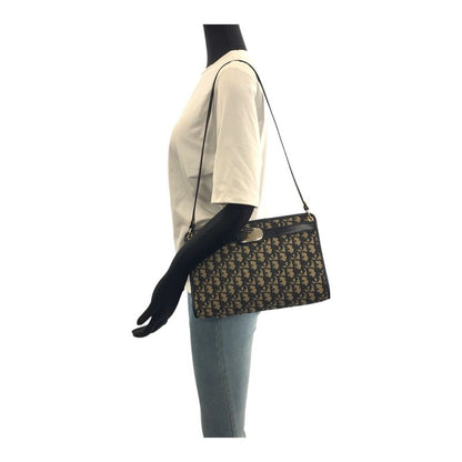 DIOR Vintage Trotter Navy Gold Hardware Canvas/leather Shoulder Bag Women 505915