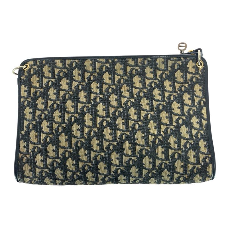 DIOR Vintage Trotter Navy Gold Hardware Canvas/leather Shoulder Bag Women 505915