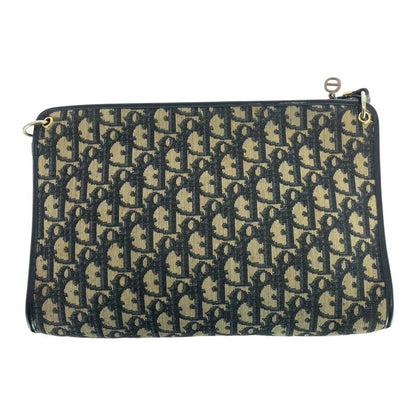 DIOR Vintage Trotter Navy Gold Hardware Canvas/leather Shoulder Bag Women 505915